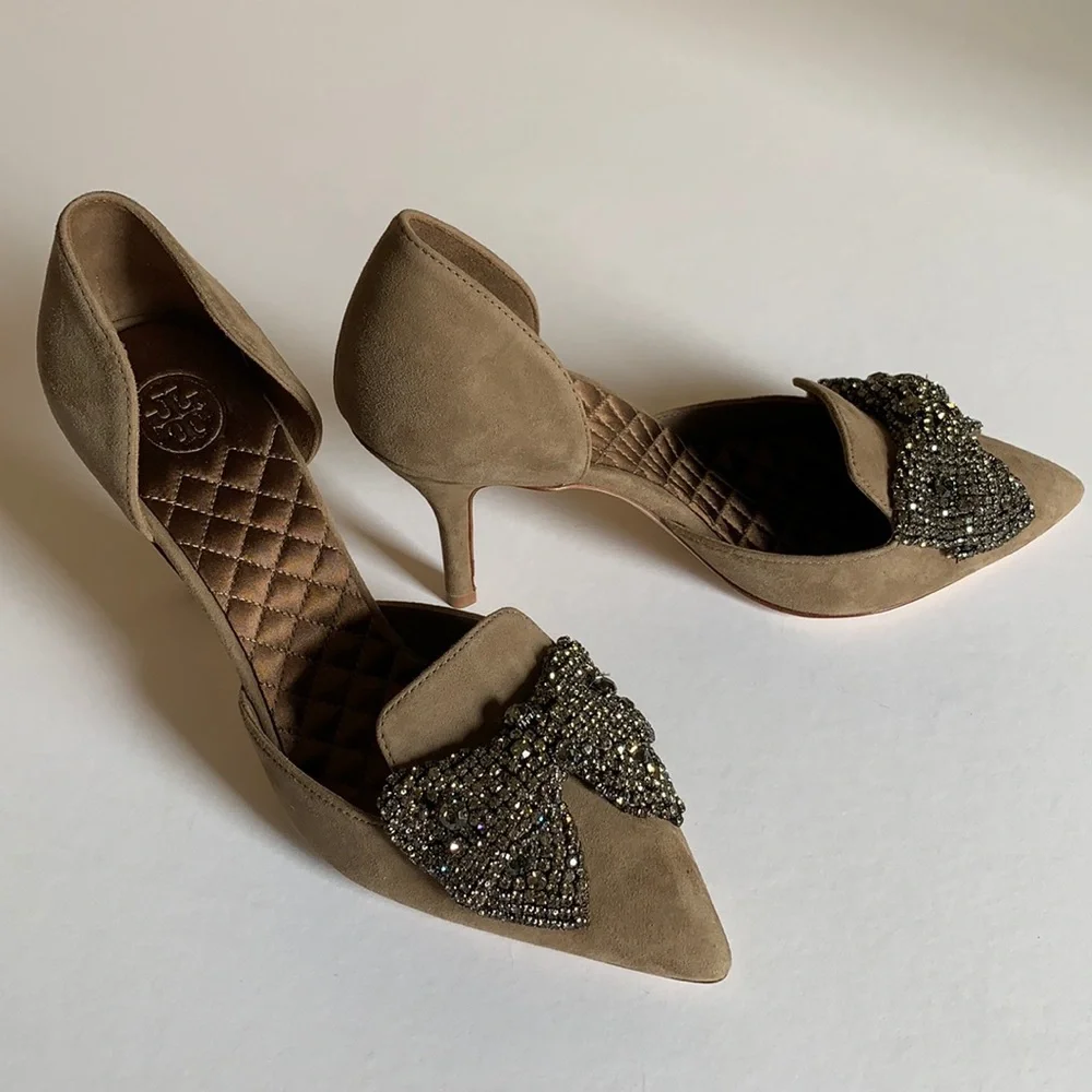 RARE Tory Burch Esme Tan D’Orsays pumps, black diamond